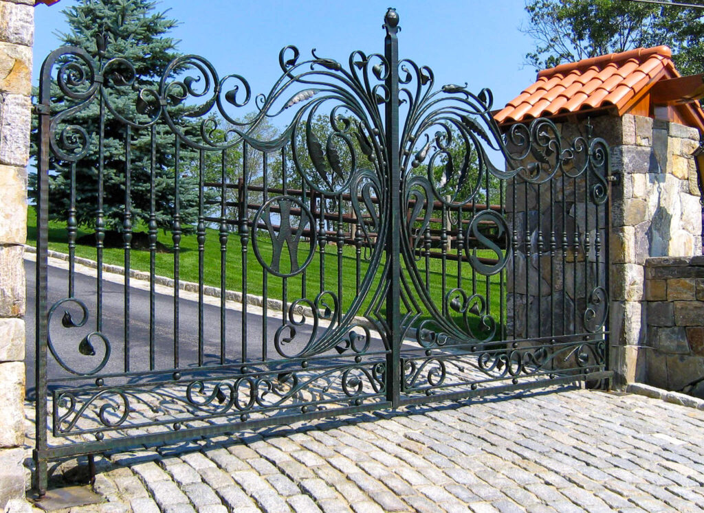 Ornate black wrought iron gates